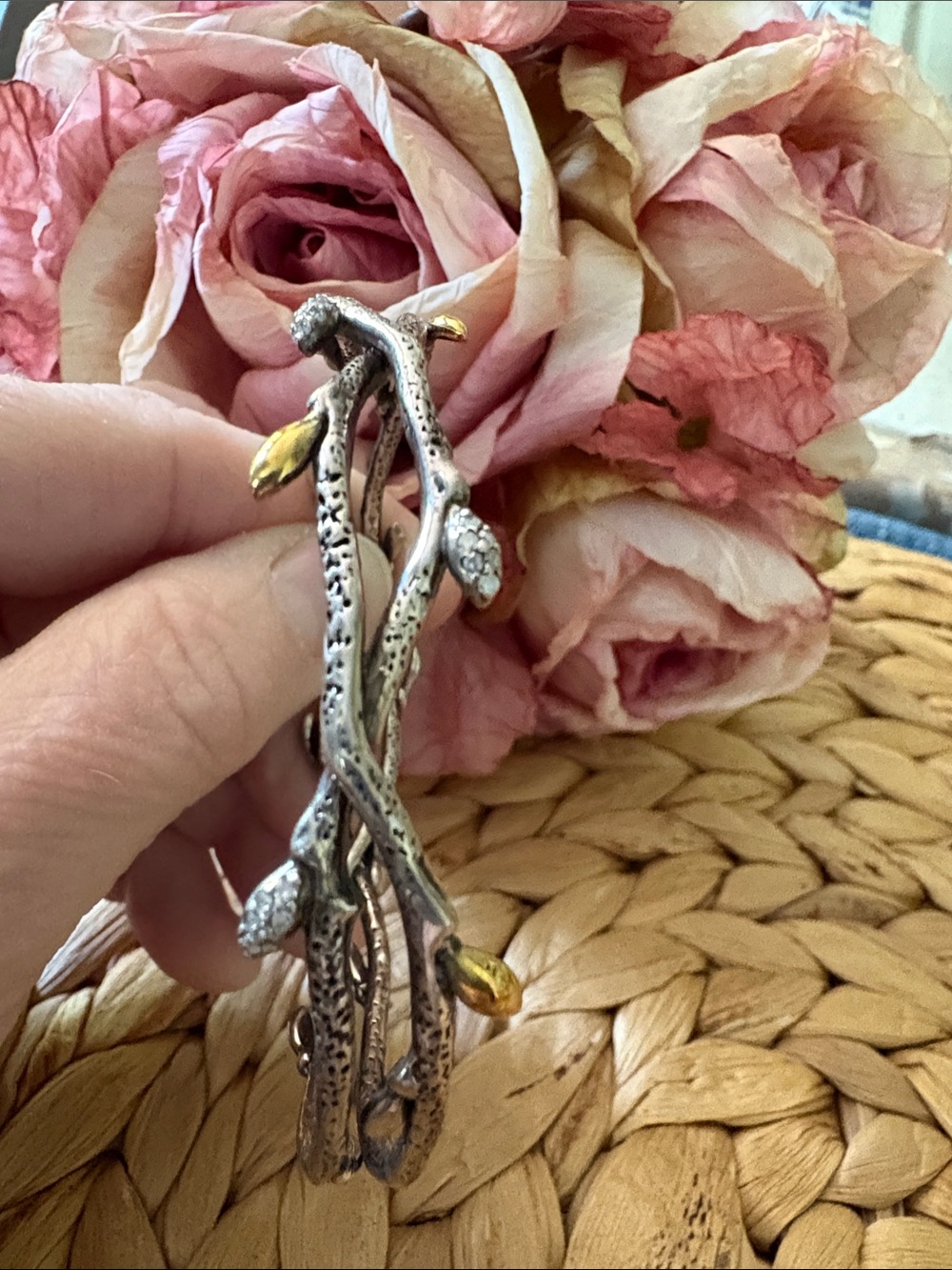 Dweck Diamond Sterling Silver & Gold Plated Oval Bangle Bracelet - Picture 3 of 10